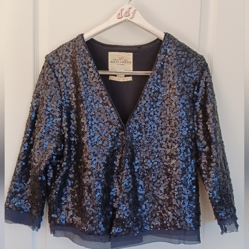 ELEGANT AND FUN HOLLY & WHYTE SEQUIN JACKET FULLY LINED RAW EDGE HEMS (LARGE)